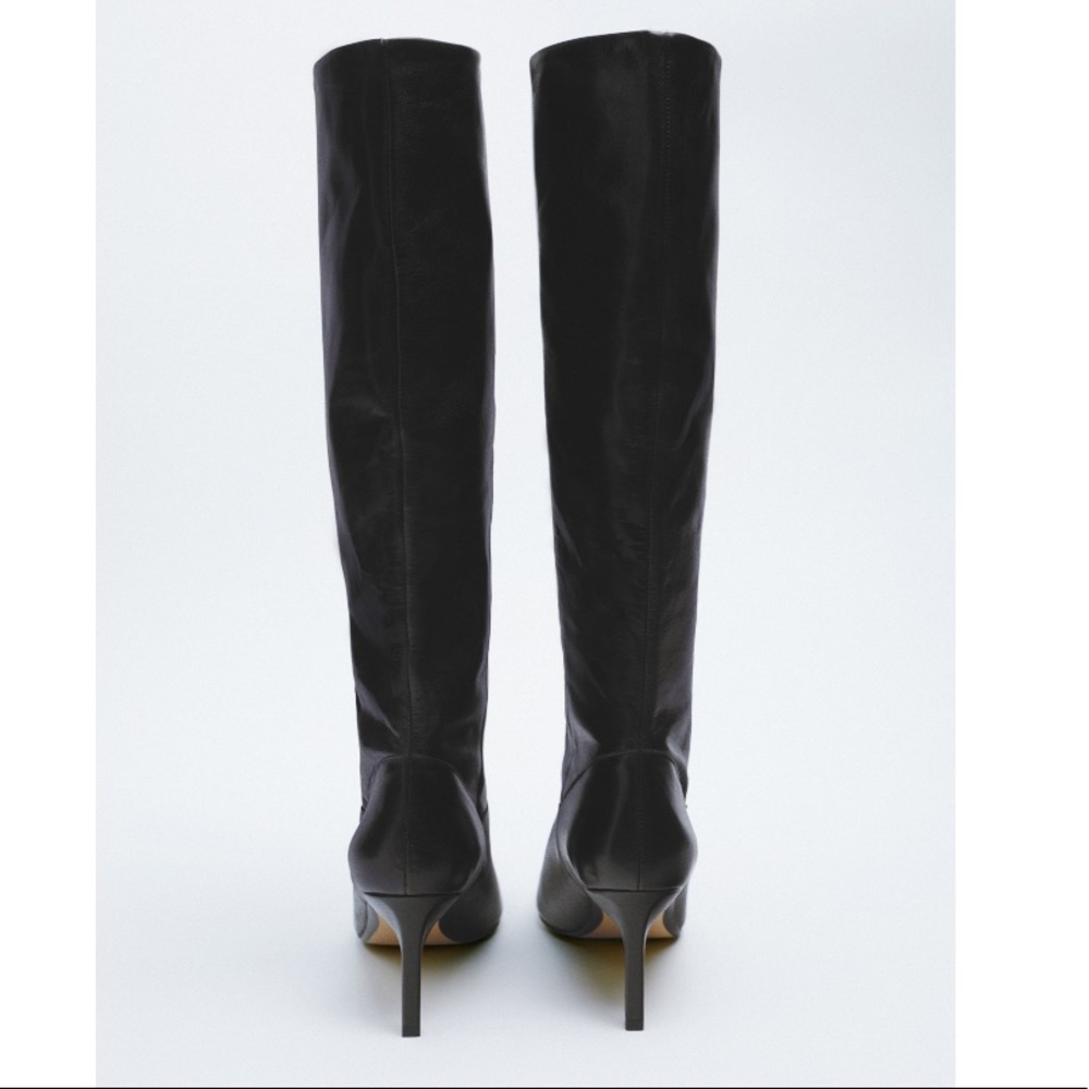 NEW! Zara 3.1” Heeled Leather Knee Boots Size 41 - Picture 2 of 14